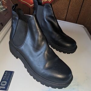Black Faux Leather Chelsea Ankle Boots, Divided Brand, Size 8